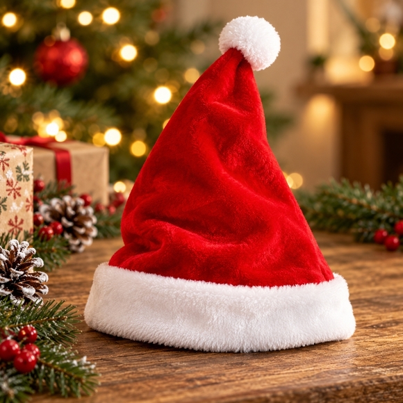 Unbranded Other - Pajamagram Santa Snuggle Hat Red White Pompom Adult One Size Fleece NWT
